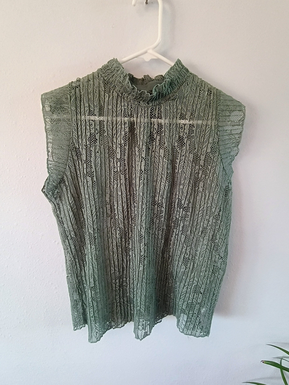 Love + Joy Large Sage Green Lace Blouse Sheer Romantic Boho Cottagecore Top